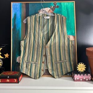Vintage 90s Le Chateau Striped Vest in Green and Beige M